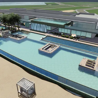 Piscina luxuosa com borda infinita voltada para a represa!